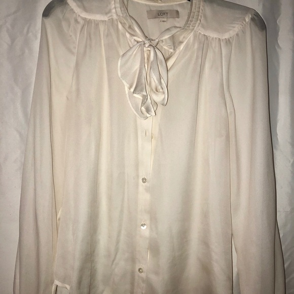 Cream ruffle bow front button up - Picture 1 of 2